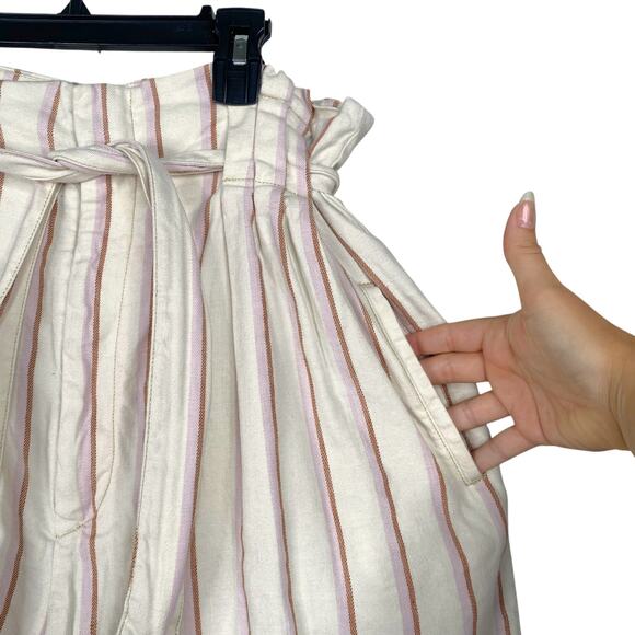 By Anthropologie Edisto Striped High Waist Paper Bag Shorts SZ 12 - Picture 6 of 10